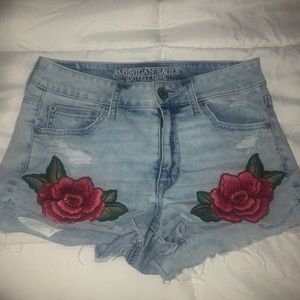 American Eagle Rose Embroidered Hi-Rise Shorts